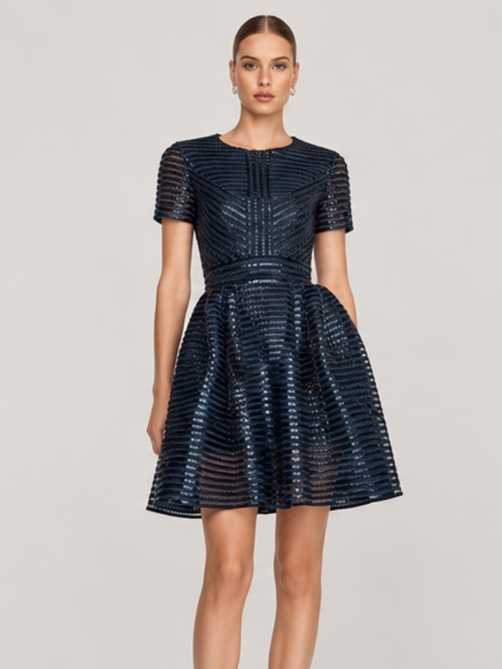 Maje Roybridge Contrast Striped Pleated Dress Navy Size 2/M